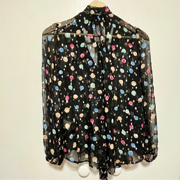 RIXO Moss Tie Neck Blouse in Sequin Watercolour Spot Black Pastel, XS - Picture 9 of 16